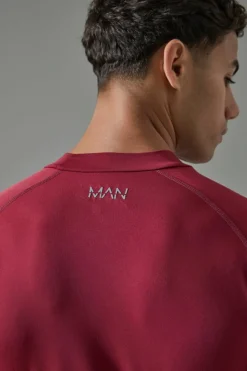 Cheap boohooMAN Man Active Long Sleeved High Neck Base Layer berry