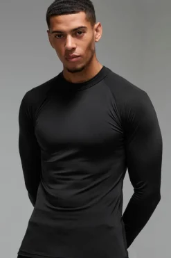 Best Sale boohooMAN Man Active Long Sleeved High Neck Base Layer black