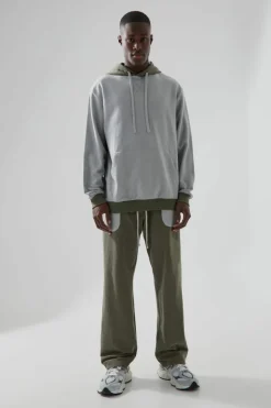 Store boohooMAN Man Active Loopback Colour Block Tracksuit khaki