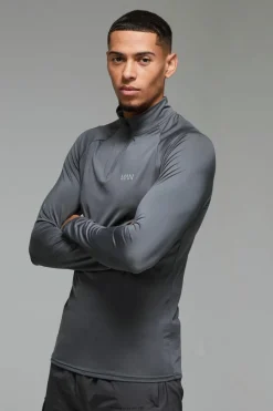 Outlet boohooMAN Man Active Muscle Fit Raglan 1/4 Zip charcoal
