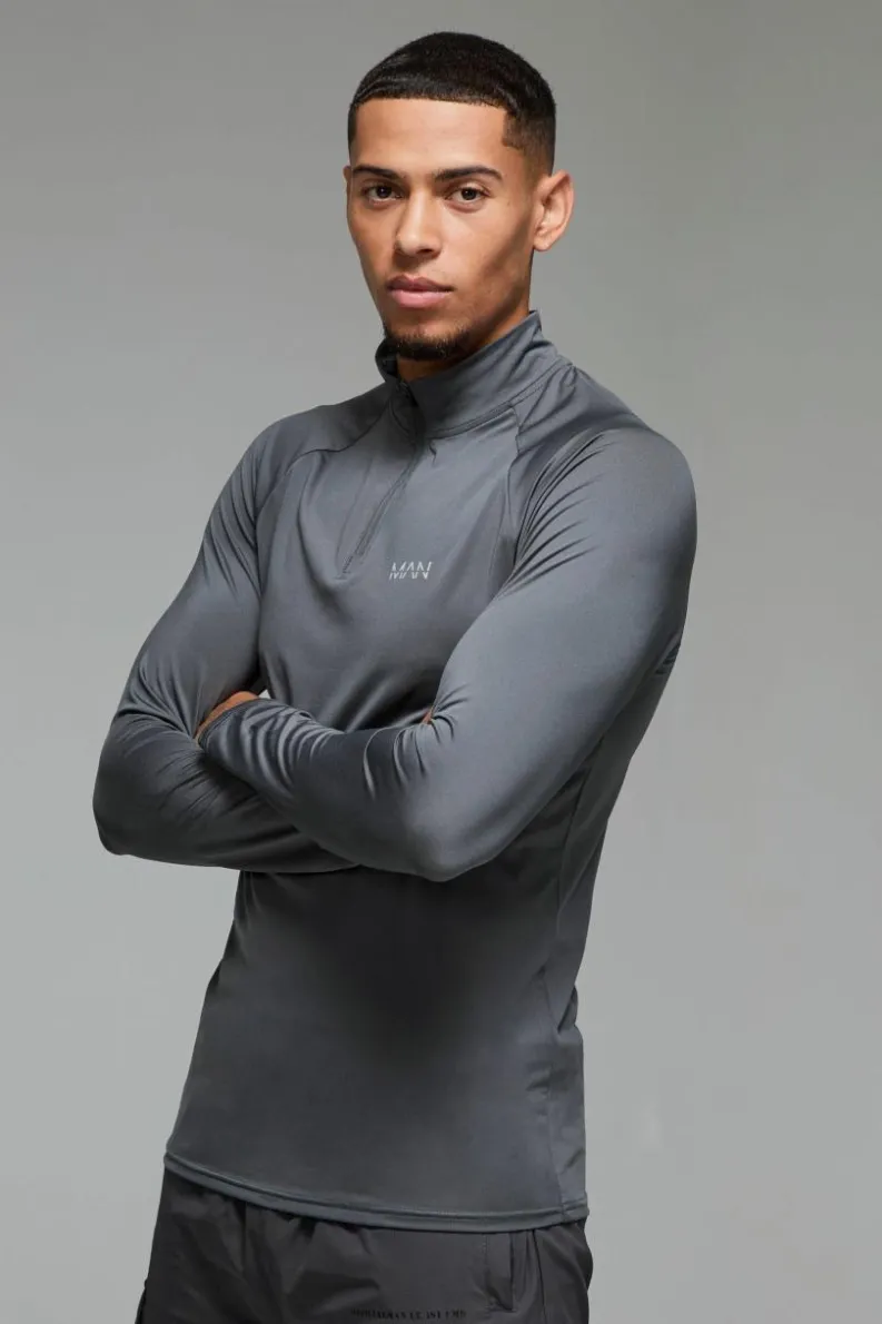 Outlet boohooMAN Man Active Muscle Fit Raglan 1/4 Zip charcoal