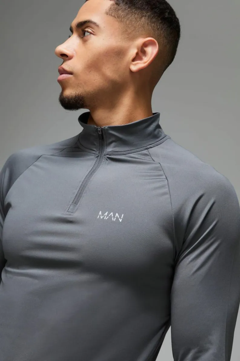 Outlet boohooMAN Man Active Muscle Fit Raglan 1/4 Zip charcoal