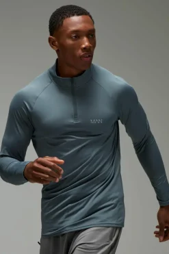 Online boohooMAN Man Active Muscle Fit Raglan 1/4 Zip steel