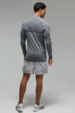 Cheap boohooMAN Man Active Muscle Fit Seamless Marl 1/4 Zip black