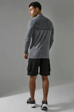 Best boohooMAN Man Active Muscle Fit Seamless Marl 1/4 Zip charcoal