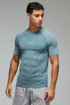 Cheap boohooMAN Man Active Muscle Fit Seamless Marl T-shirt dark green