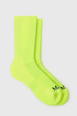 Flash Sale boohooMAN Man Active Neon Running Crew Sock yellow