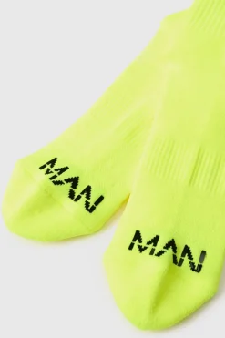 Flash Sale boohooMAN Man Active Neon Running Crew Sock yellow