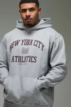 Discount boohooMAN Man Active New York City Athletics Oversized Hoodie grey marl