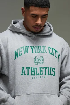 Flash Sale boohooMAN Man Active New York City Athletics Oversized Hoodie grey marl