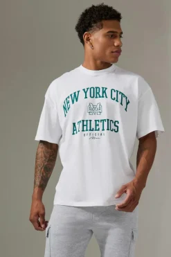 Shop boohooMAN Man Active New York City Athletics Oversized T-shirt white
