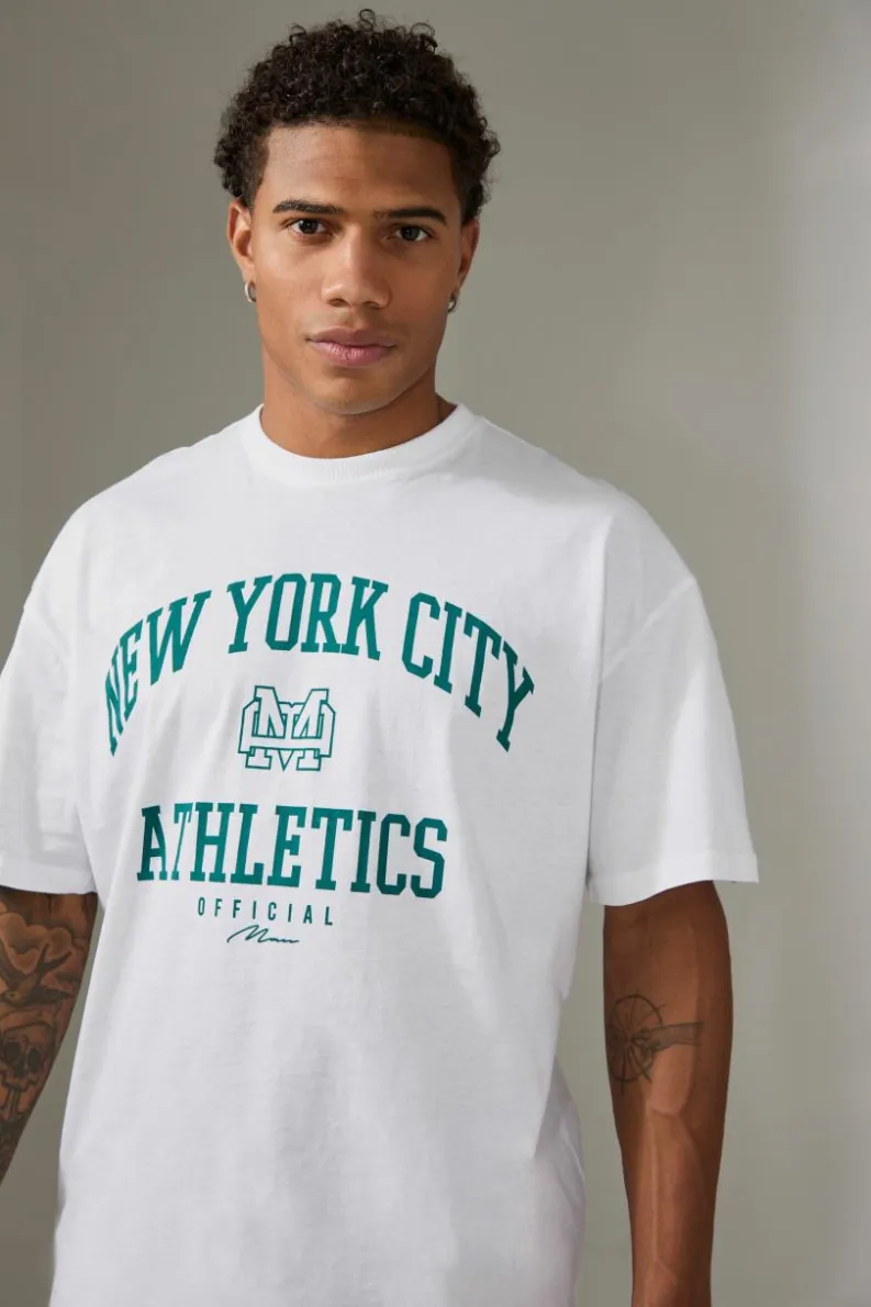 Shop boohooMAN Man Active New York City Athletics Oversized T-shirt white