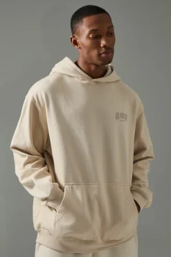 Best Sale boohooMAN Man Active One More Rep Oversized Hoodie sand