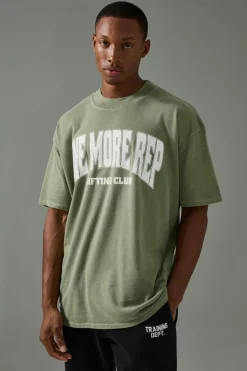 Outlet boohooMAN Man Active One More Rep Oversized Over-dye T-shirt sage