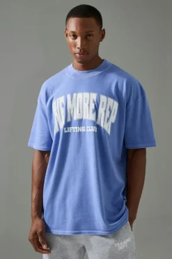 Best boohooMAN Man Active One More Rep Oversized Over-dye T-shirt blue