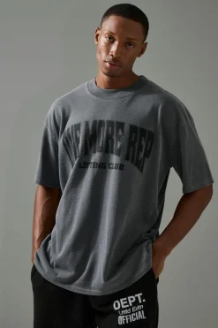 Hot boohooMAN Man Active One More Rep Oversized Over-dye T-shirt charcoal