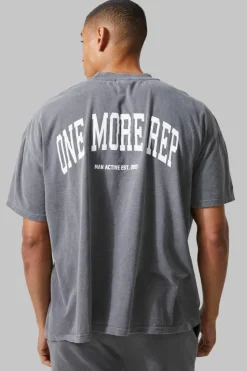 Shop boohooMAN Man Active Oversized Overdye Rep T-shirt charcoal