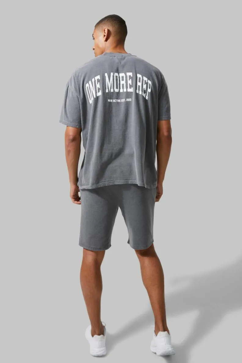 Shop boohooMAN Man Active Oversized Overdye Rep T-shirt charcoal
