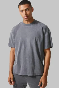 Shop boohooMAN Man Active Oversized Overdye Rep T-shirt charcoal