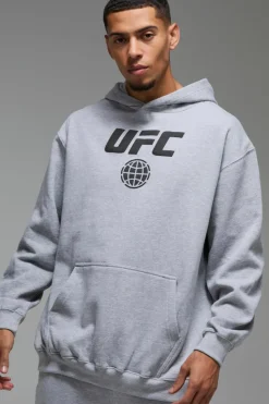 Flash Sale boohooMAN Man Active Oversized UFC Puff Print License Hoodie grey marl