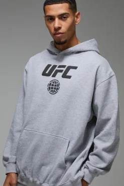 Flash Sale boohooMAN Man Active Oversized UFC Puff Print License Hoodie grey marl