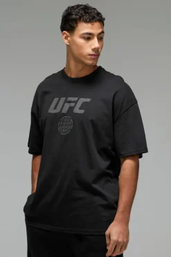 Fashion boohooMAN Man Active Oversized UFC Puff Print License T-shirt black