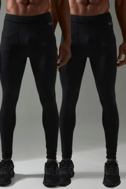 Online boohooMAN Man Active 2 Pack Base Layer Legging black