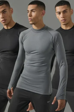 Store boohooMAN Man Active 3 Pack Long Sleeved High Neck Base Layer multi