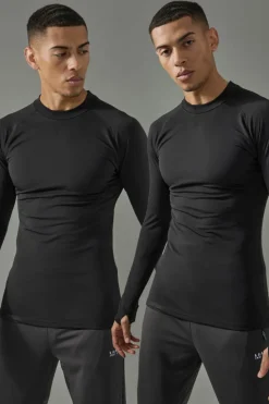 Sale boohooMAN Man Active 2 Pack Long Sleeved High Neck Base Layer black
