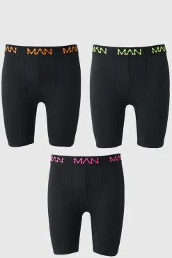 Fashion boohooMAN Man Active Performance 7inch Long 3 Pack Boxer Neon Logo multi