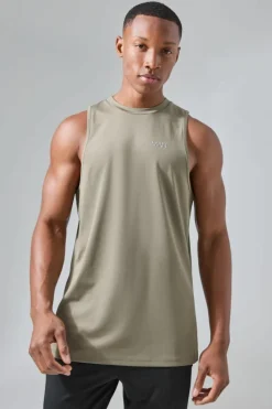 Cheap boohooMAN Man Active Performance Reg Fit Tank khaki
