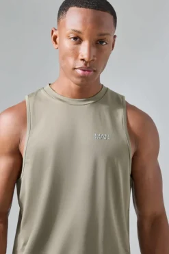 Cheap boohooMAN Man Active Performance Reg Fit Tank khaki