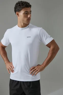 Shop boohooMAN Man Active Performance Regular Fit T-shirt white