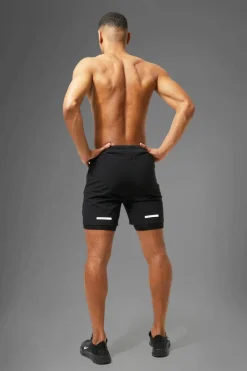 Shop boohooMAN Man Active Performance Regular Fit 5inch 2-in-1 Shorts black