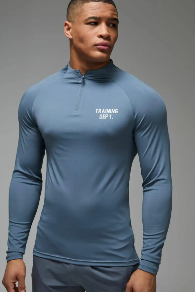 Store boohooMAN Man Active Performance Training Dept. Muscle 1/4 Zip steel