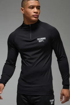 Clearance boohooMAN Man Active Performance Training Dept. Muscle 1/4 Zip black