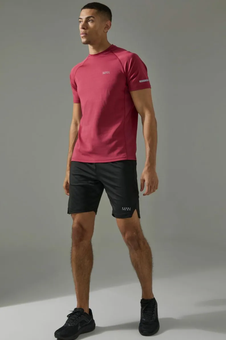 Cheap boohooMAN Man Active Performance T Shirt & Short Set berry