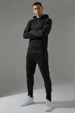 Best boohooMAN Man Active Pro Fleece Hoodie & Skinny Fit Jogger Tracksuit black