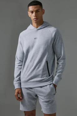 Online boohooMAN Man Active Pro Fleece Reg Fit Hoodie & Short Tracksuit grey