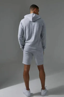 Online boohooMAN Man Active Pro Fleece Reg Fit Hoodie & Short Tracksuit grey