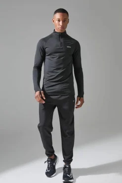 Fashion boohooMAN Man Active Quarter Zip and Jogger Tracksuit black