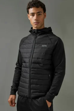 Fashion boohooMAN Man Active Quilted Zip Through Hoodie black