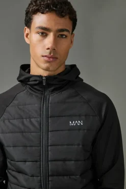 Fashion boohooMAN Man Active Quilted Zip Through Hoodie black