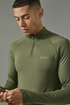 Best Sale boohooMAN Man Active Raglan Muscle Fit 1/4 Zip Top khaki