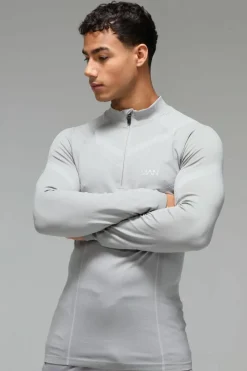 Cheap boohooMAN Man Active Seamless Muscle Fit 1/4 Zip Top grey
