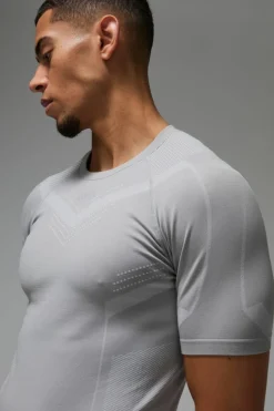 Shop boohooMAN Man Active Seamless Muscle Fit T-shirt grey