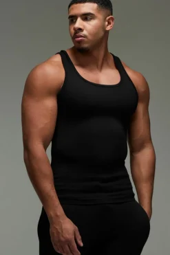 New boohooMAN Man Active Seamless Rib Muscle Fit Vest black