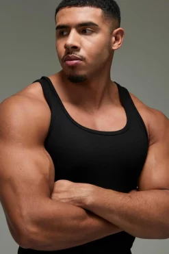 New boohooMAN Man Active Seamless Rib Muscle Fit Vest black