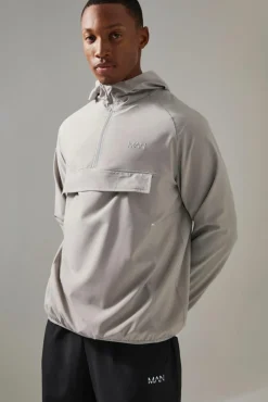 Discount boohooMAN Man Active Shower Resist 1/4 Zip Boxy Hooded Windbreaker grey