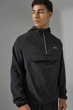 Cheap boohooMAN Man Active Shower Resist 1/4 Zip Boxy Hooded Windbreaker black